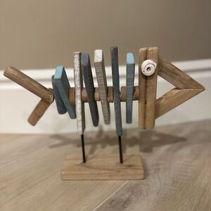 Driftwood fish table decor 14.5” by 10.5” coastal blues & natural wood